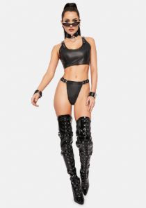 Freak Me Vegan Leather Lingerie Set sold by Dolls Kill