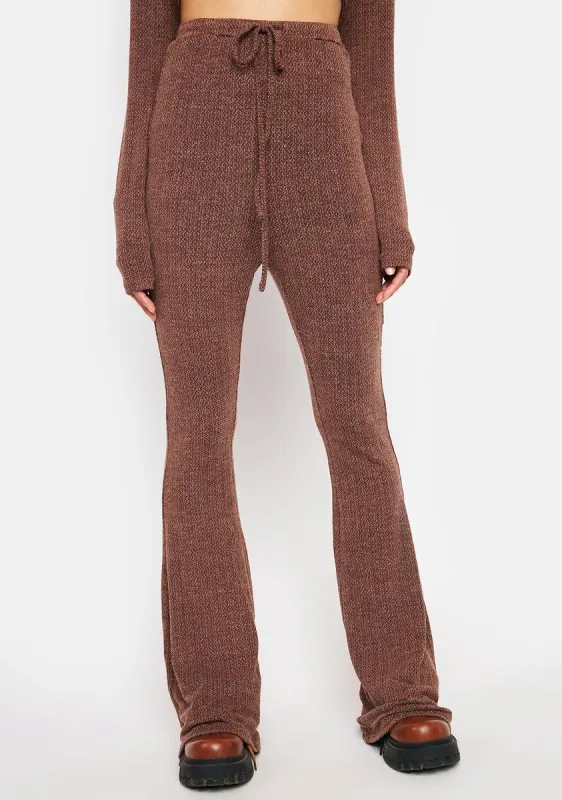 Brown Melange Ribbed Tie Waist Joggers sold by Dolls Kill