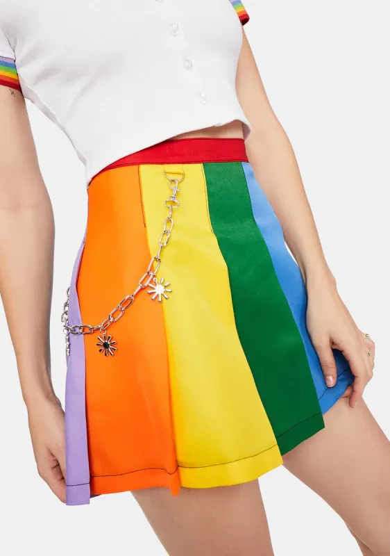 All Is Bright Rainbow Pleated Mini Skirt sold by Dolls Kill