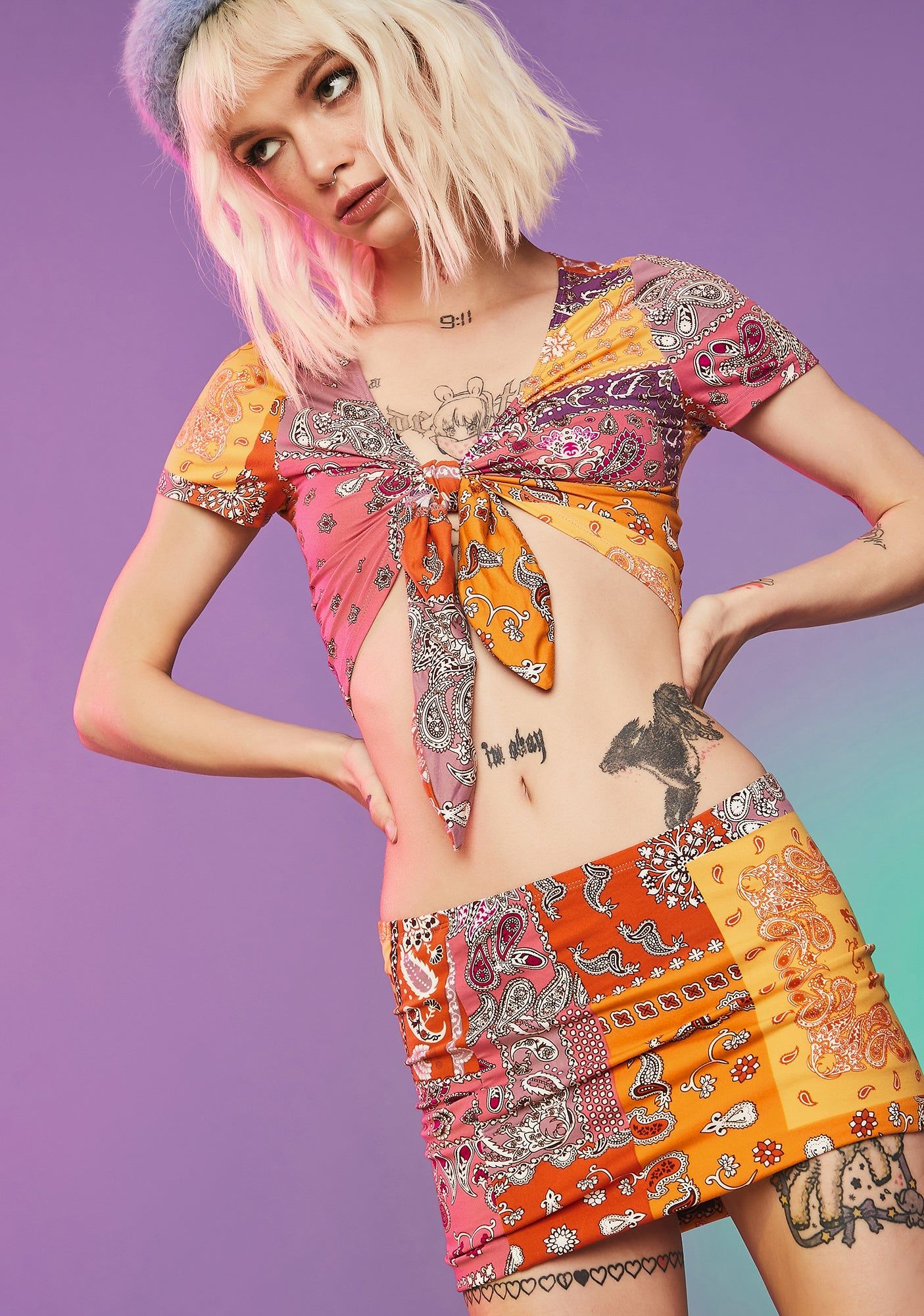 My New Fling Paisley Skirt Set sold by Dolls Kill