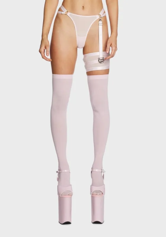 Pink Barbaric Mesh Thong With Garter sold by Dolls Kill