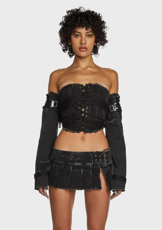 Replay Lace-Up Corset And Gloves Set - Black sold by Dolls Kill