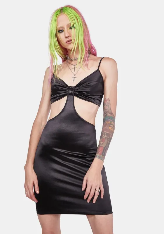 Noir Love Me Down Satin Dress made by Dolls Kill