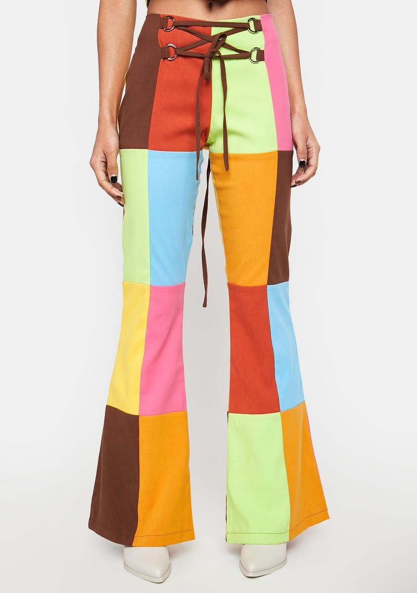 Jackpot Patchwork Flare Pants sold by Dolls Kill