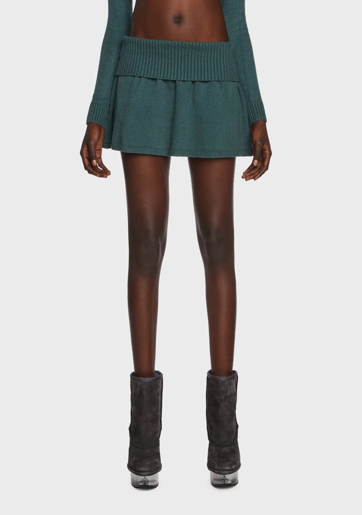 Allure Fold Over Knitted Mini Skirt sold by Dolls Kill