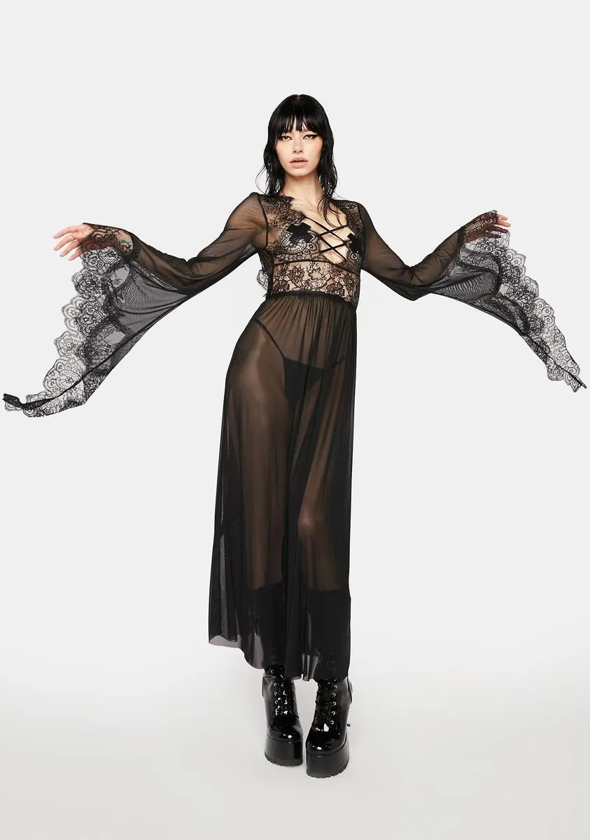 Black Sheer Lace Nightgown Set sold by Dolls Kill