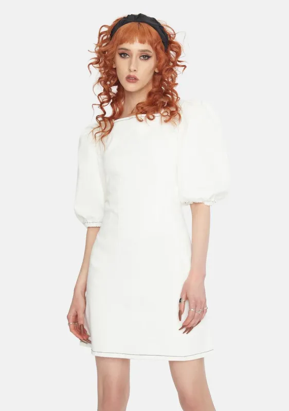 Off White Puff Sleeve Mini Dress sold by Dolls Kill