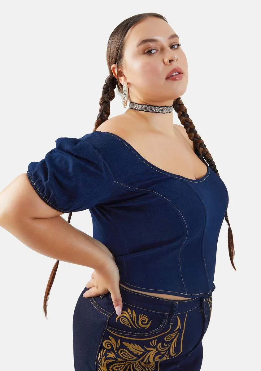 Plus Rodeo Princess Denim Puff Sleeve Top sold by Dolls Kill product image thumbnail 3