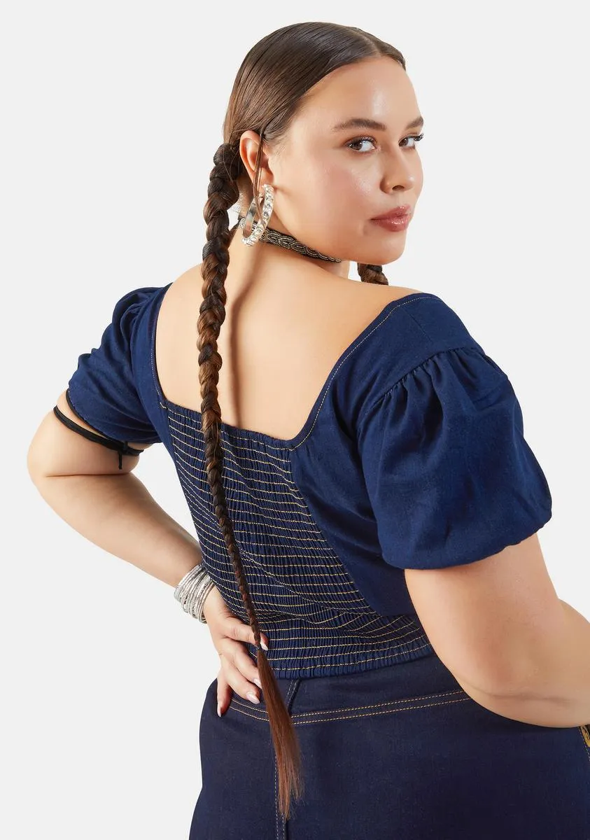 Plus Rodeo Princess Denim Puff Sleeve Top sold by Dolls Kill product image thumbnail 4