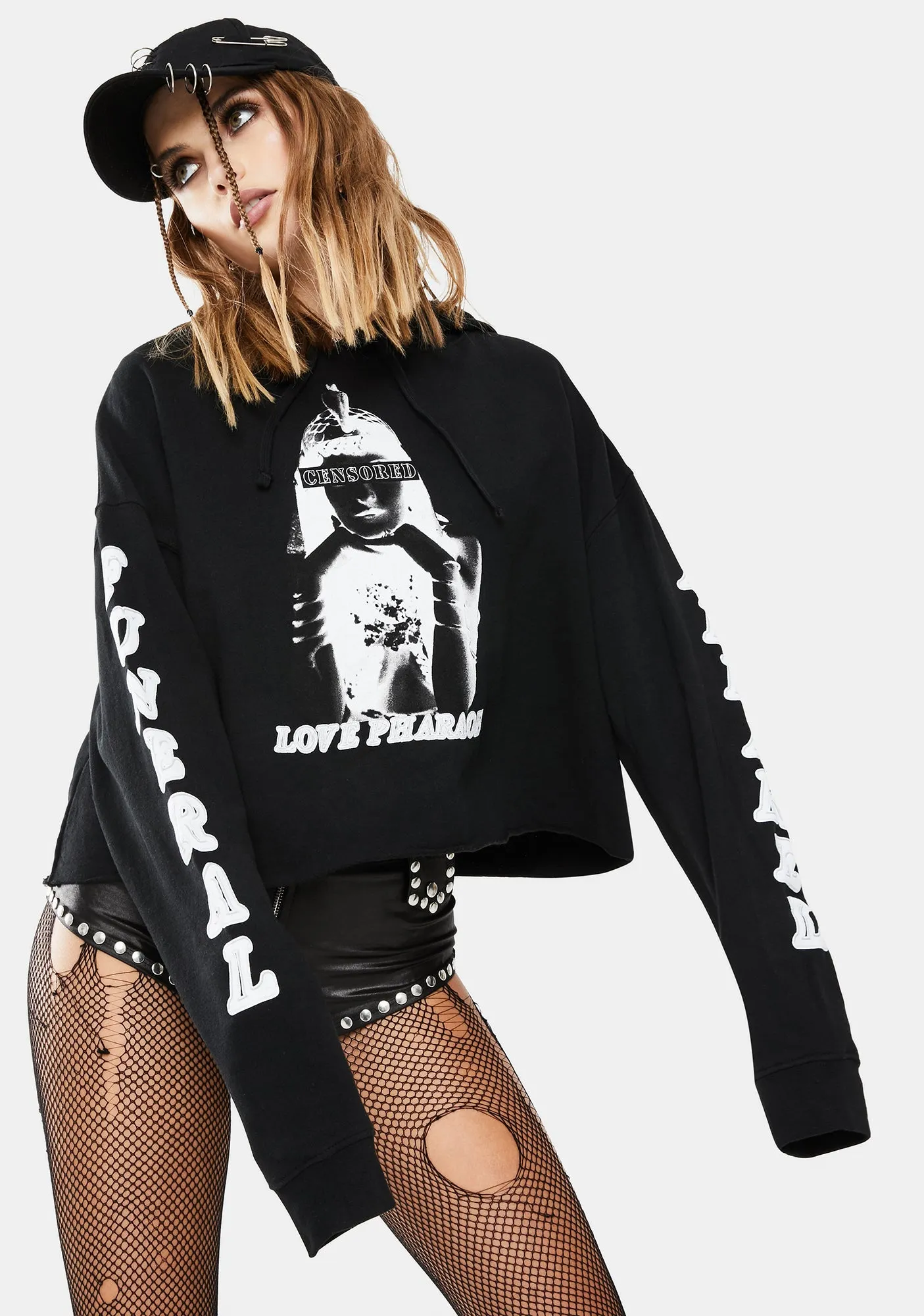 Pharaoh Graphic Crop Hoodie sold by Dolls Kill