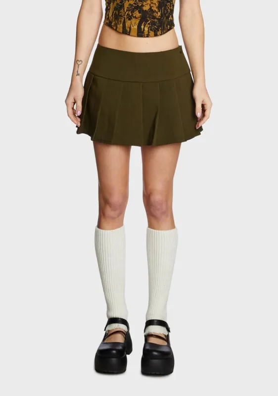 Casini Pleated Micro Skirt - Dark Khaki sold by Dolls Kill