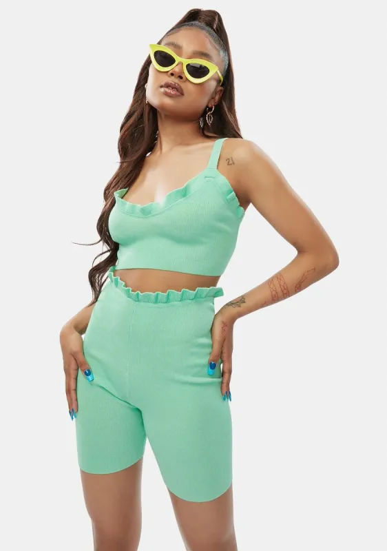 Mint Make You Miss Me Biker Shorts Set sold by Dolls Kill