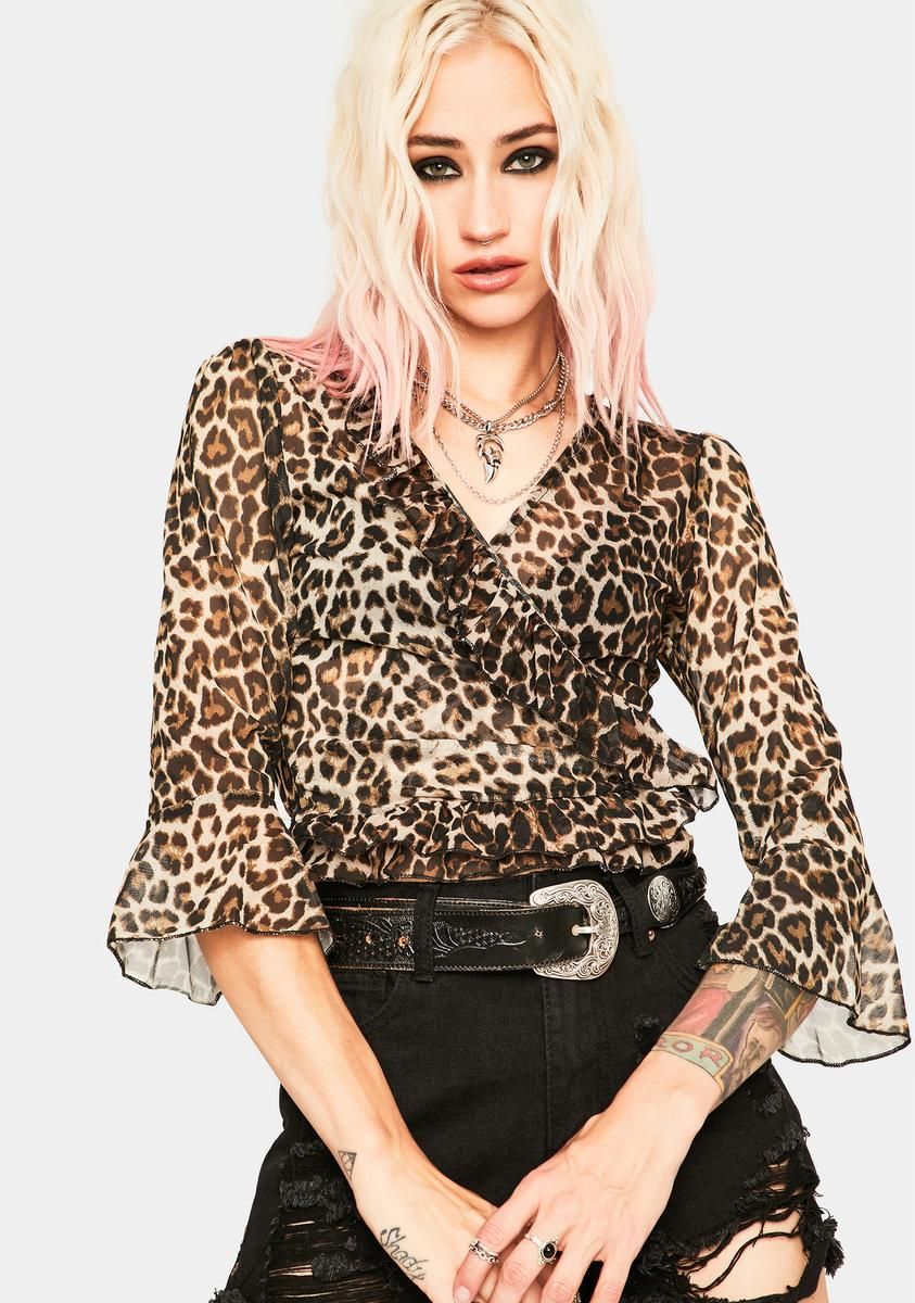 Leopard Ruffle Wrap Top sold by Dolls Kill