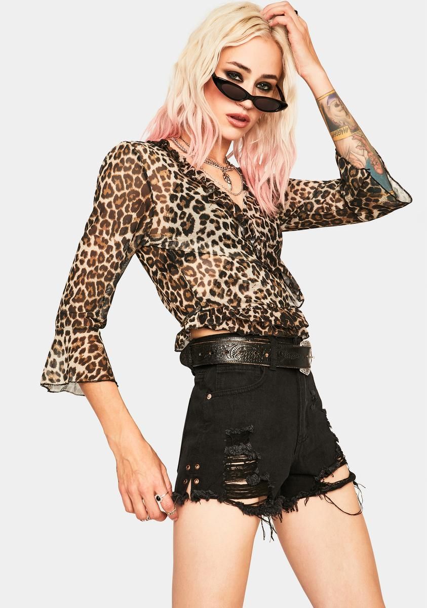 Leopard Ruffle Wrap Top sold by Dolls Kill product image thumbnail 2