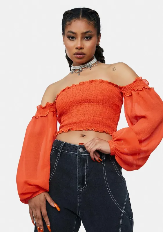 Tangerine New Romantics Smocked Crop Top sold by Dolls Kill