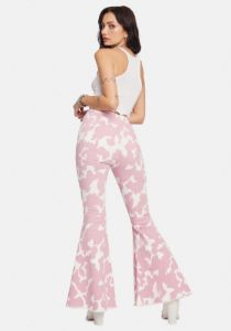 Blush Causal Cow Print Bell Bottom Pants sold by Dolls Kill