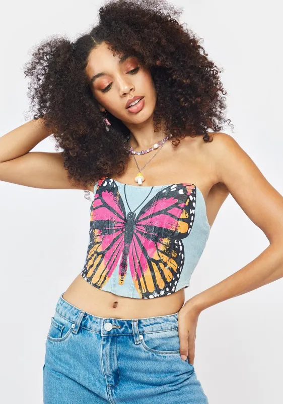 Denim Wings To Carry You Corset Top sold by Dolls Kill