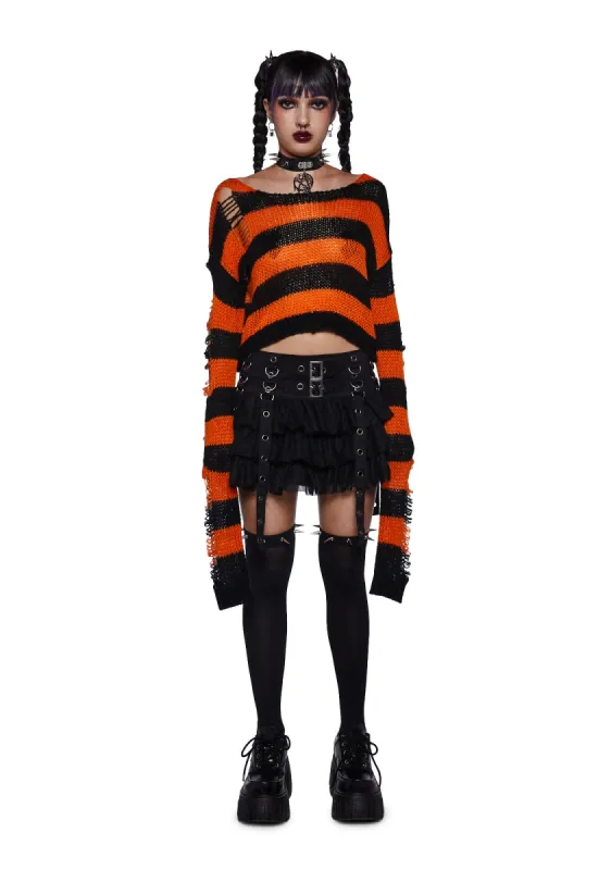 Night Of Fright Distressed Sweater sold by Dolls Kill