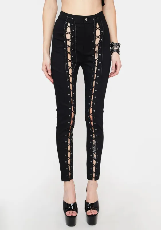 Reach My Level Lace Up Jeans sold by Dolls Kill