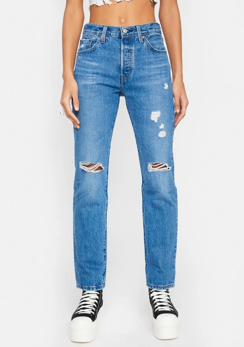 501 Distressed Straight Leg Jeans sold by Dolls Kill
