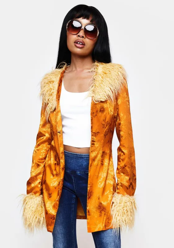 Gold Marla Satin Jacquard Jacket sold by Dolls Kill