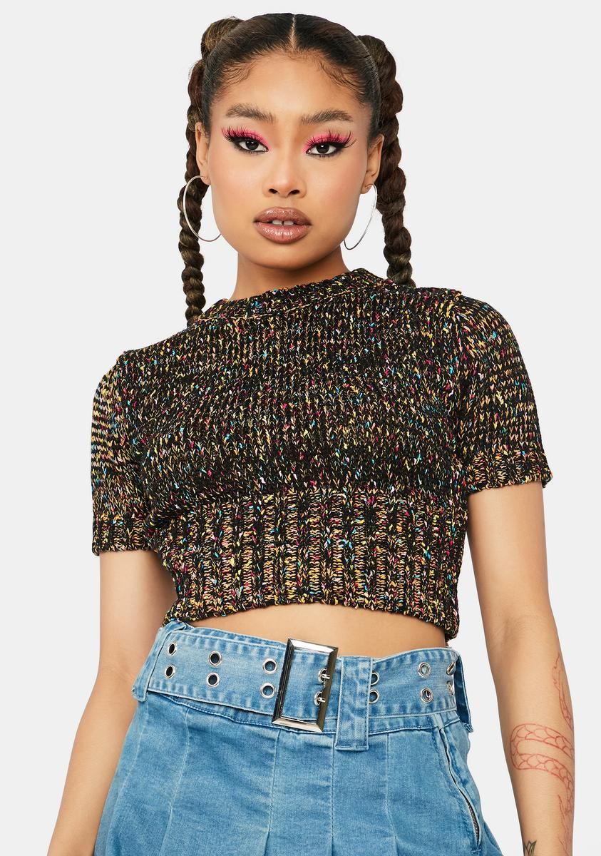 Secret Gossip Short Sleeve Crop Sweater sold by Dolls Kill