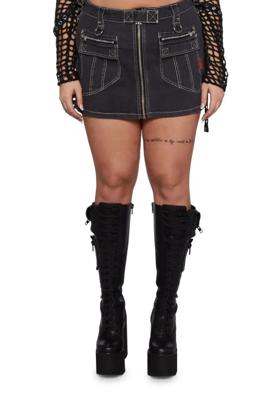 Plus Power Denim Skirt - Black sold by Dolls Kill