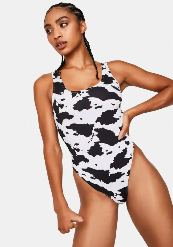 Way Out West Cow Print Bodysuit sold by Dolls Kill