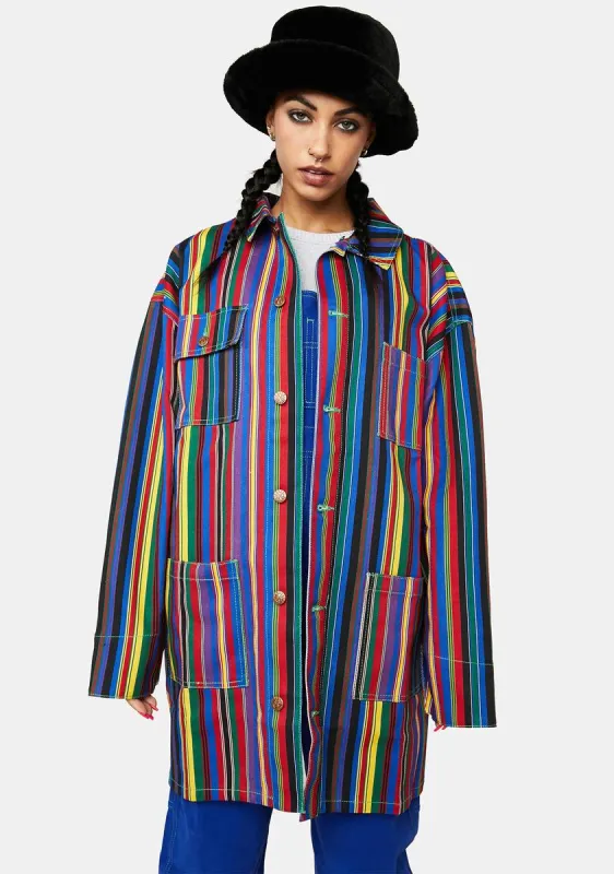 Striped Hooded Barn Jacket sold by Dolls Kill