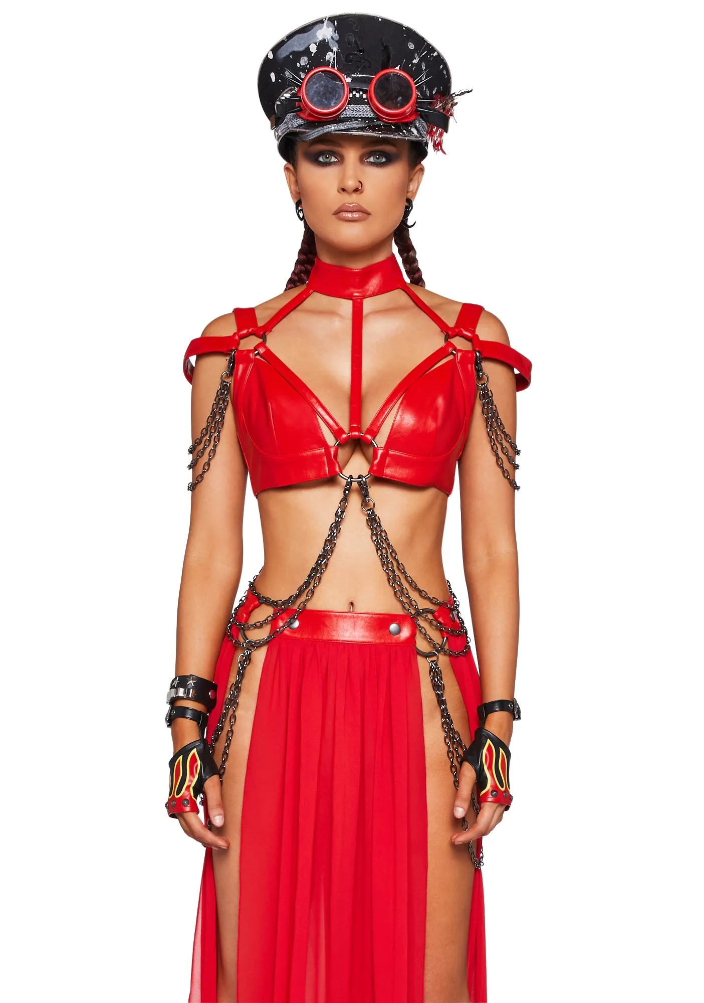 Immersed In Magic Harness Top - Red sold by Dolls Kill