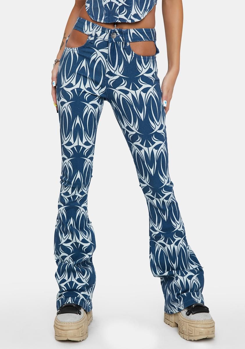 Denim Tattoo Cut-Out Pants sold by Dolls Kill