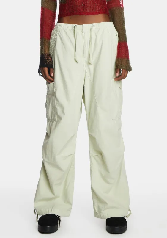 Sage Green Parachute Cargo Pants sold by Dolls Kill