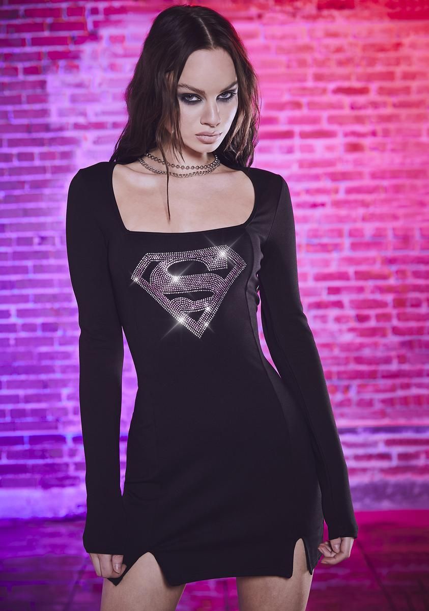 My Kryptonite Rhinestone Mini Dress sold by Dolls Kill