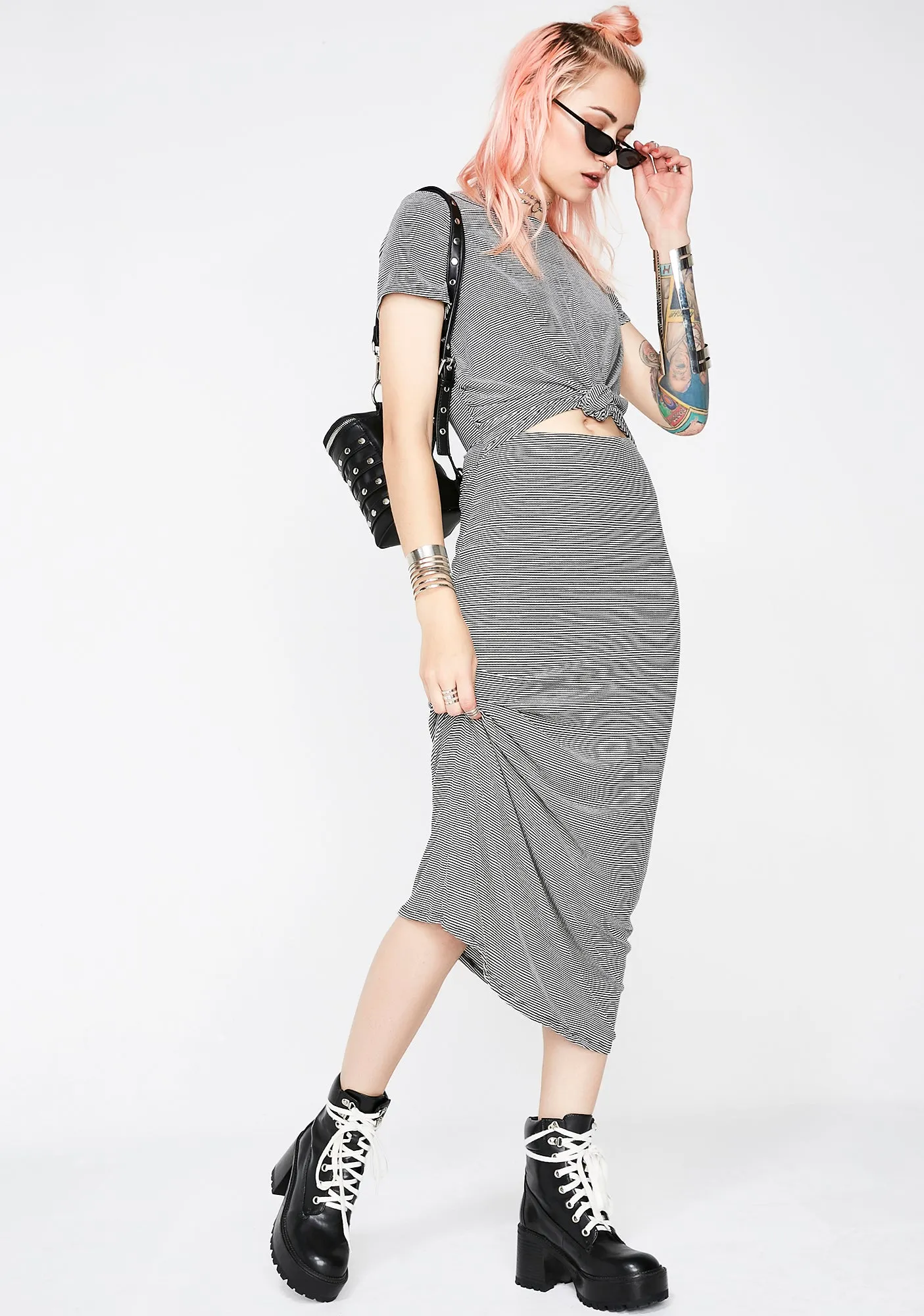 Stripe Down Knotted Dress sold by Dolls Kill