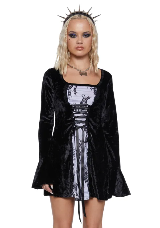 Mourning The Light Velvet Dress - White sold by Dolls Kill