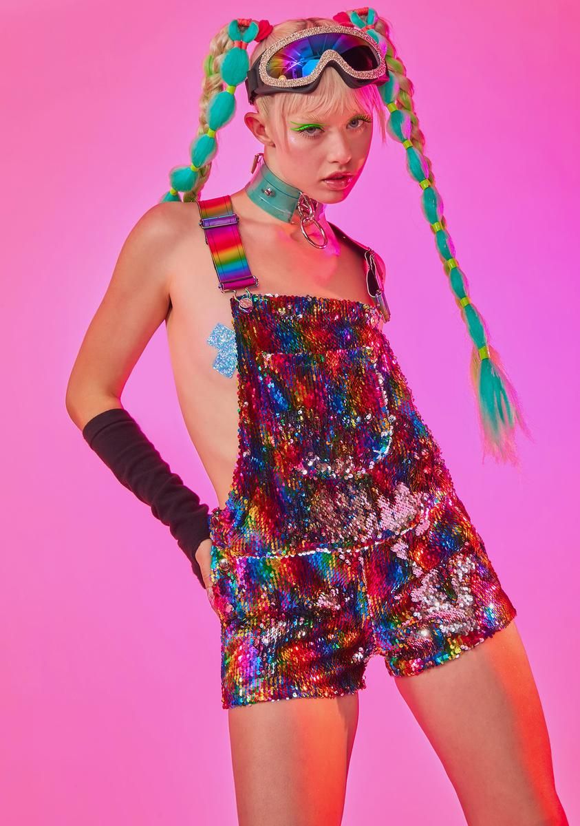 Rainbow Road Sequin Overalls sold by Dolls Kill product image thumbnail 2