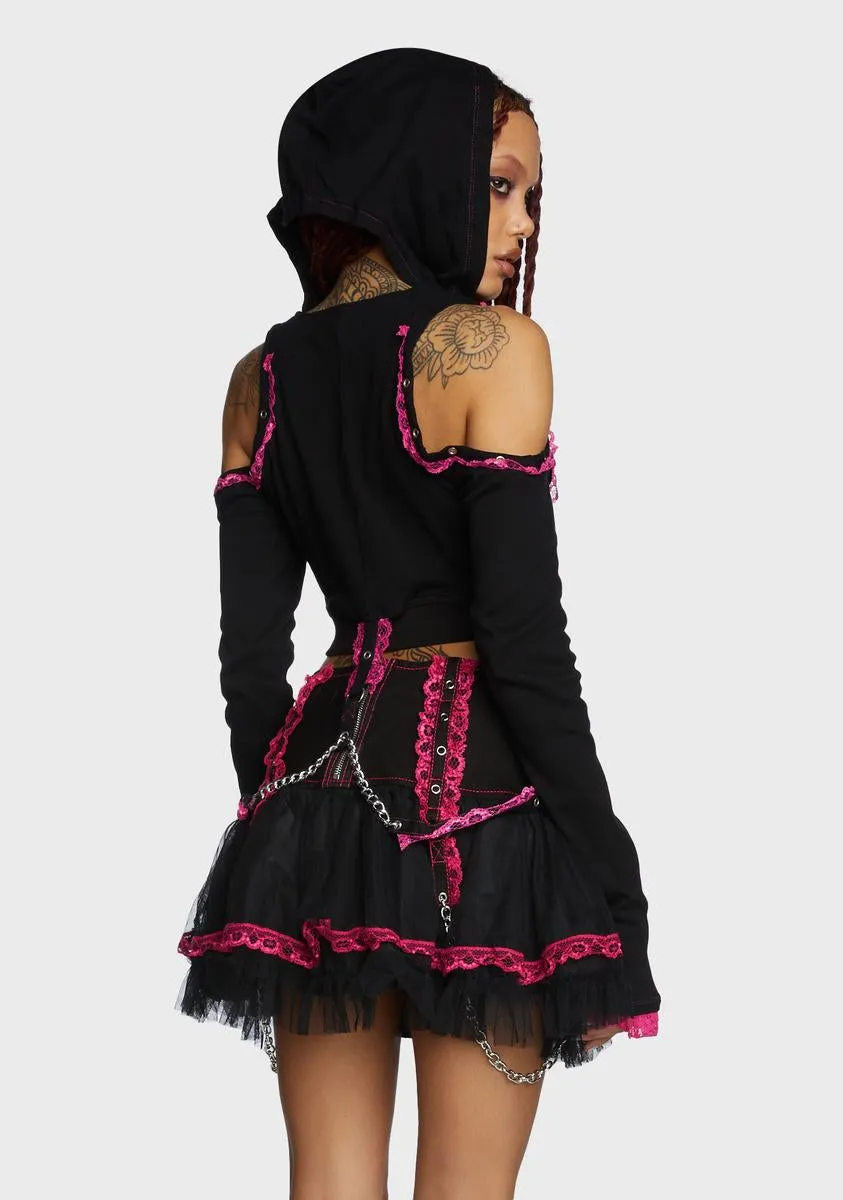 Pink Lace Crop Hoodie sold by Dolls Kill product image thumbnail 4