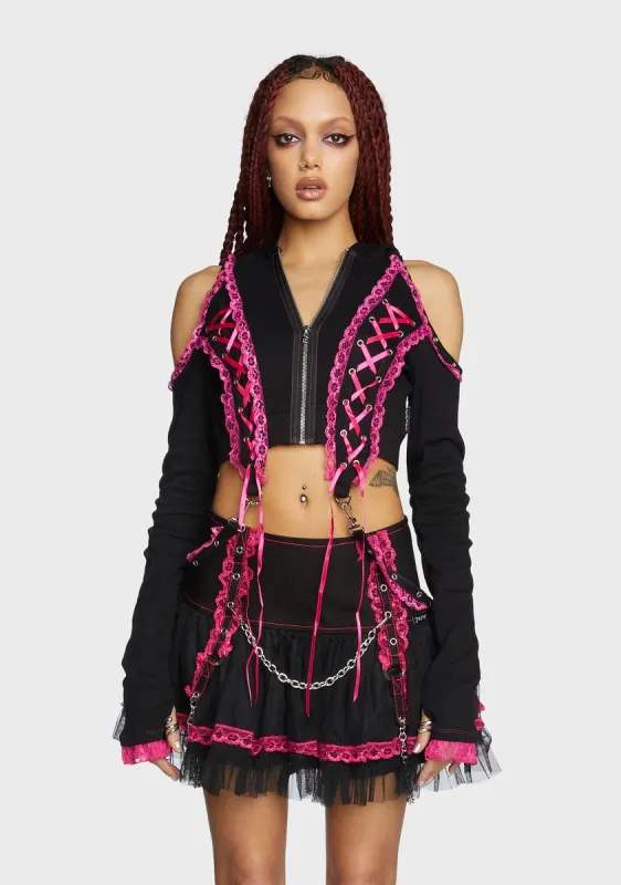 Pink Lace Crop Hoodie sold by Dolls Kill