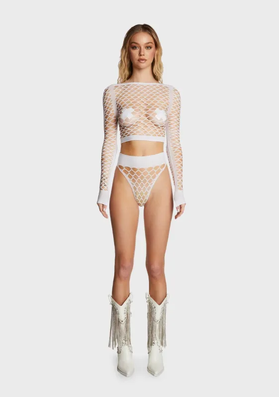 Electric Bolt Fishnet Set - White sold by Dolls Kill