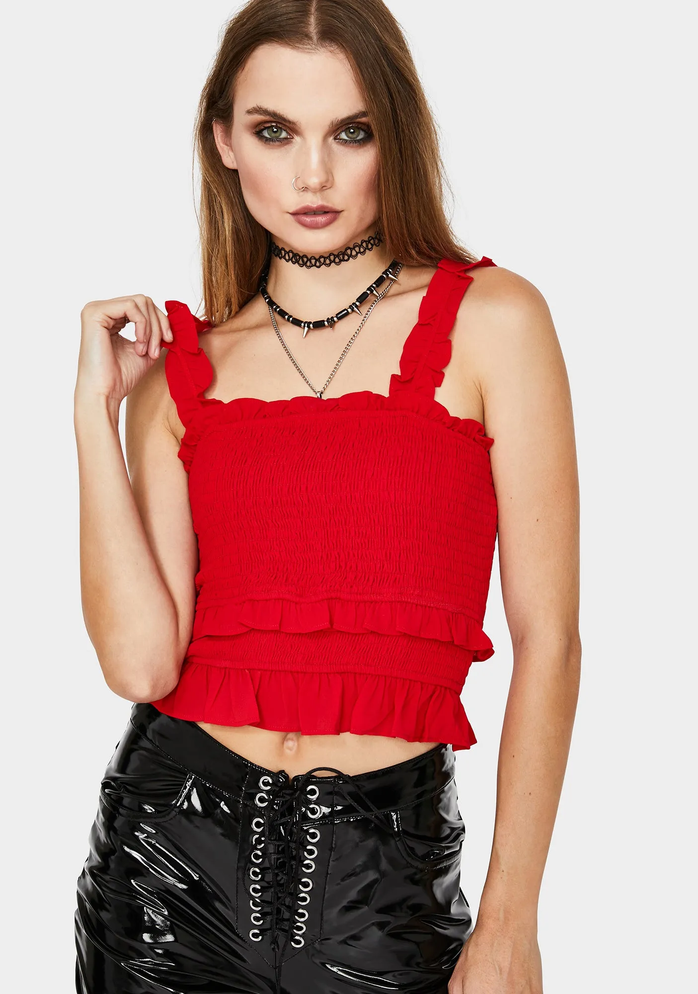 Red Ruffle Crop Top sold by Dolls Kill