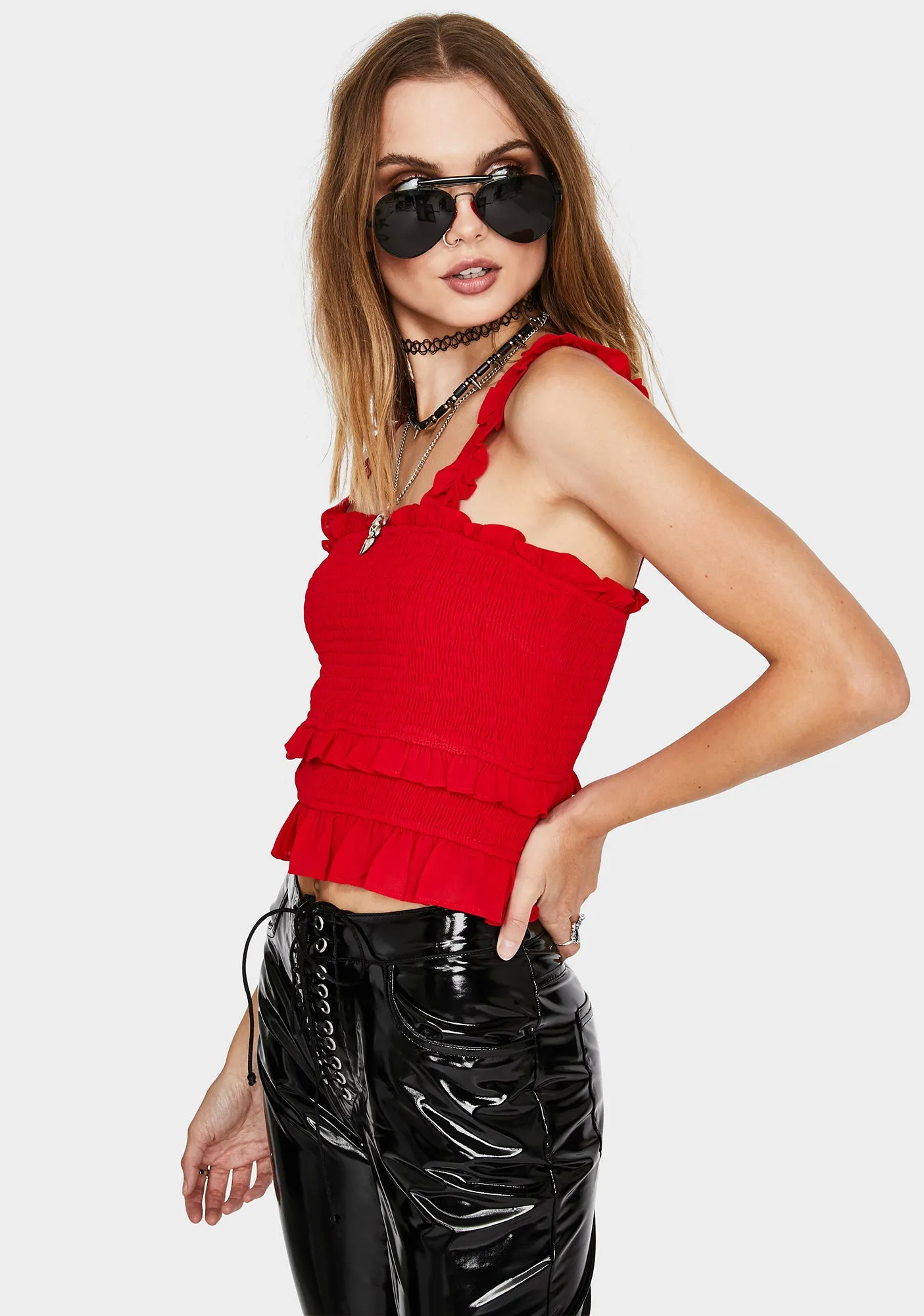 Red Ruffle Crop Top sold by Dolls Kill product image thumbnail 2