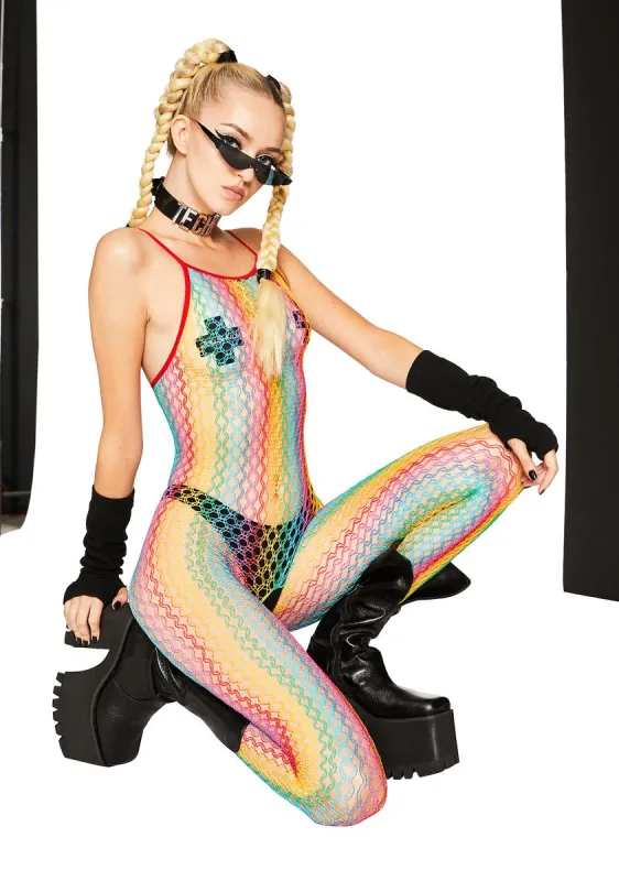 Chromatic Wonderland Rainbow Bodystocking sold by Dolls Kill