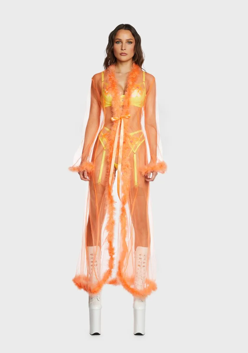 Orange Mistress In Marabou Long Robe sold by Dolls Kill