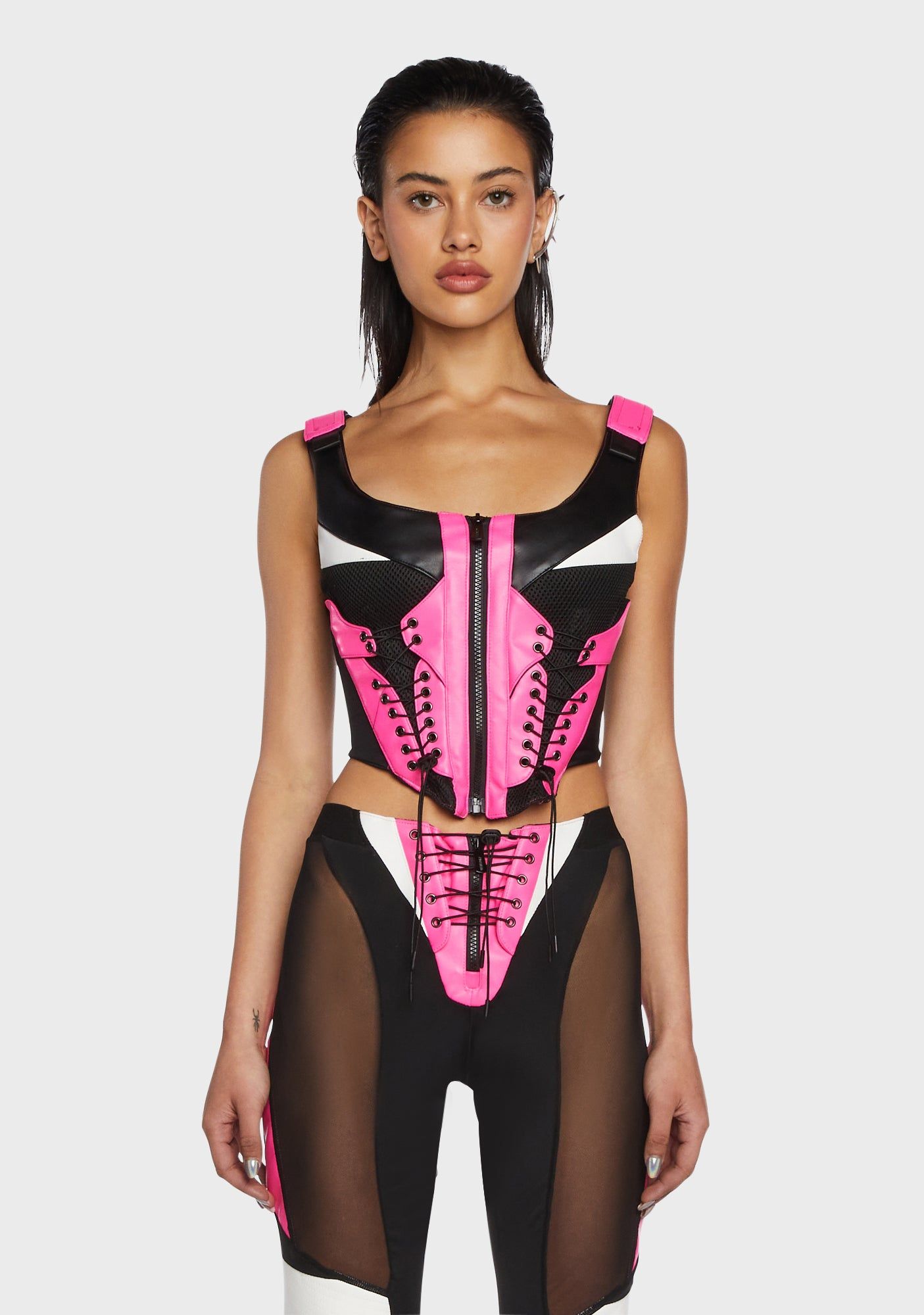 Techno Lacing Corset Top - Pink sold by Dolls Kill