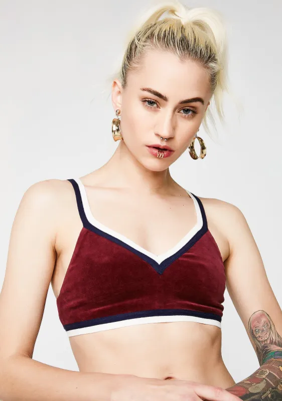 FENTY PUMA By Rihanna Wine V Neck Velour Crop Top sold by Dolls Kill