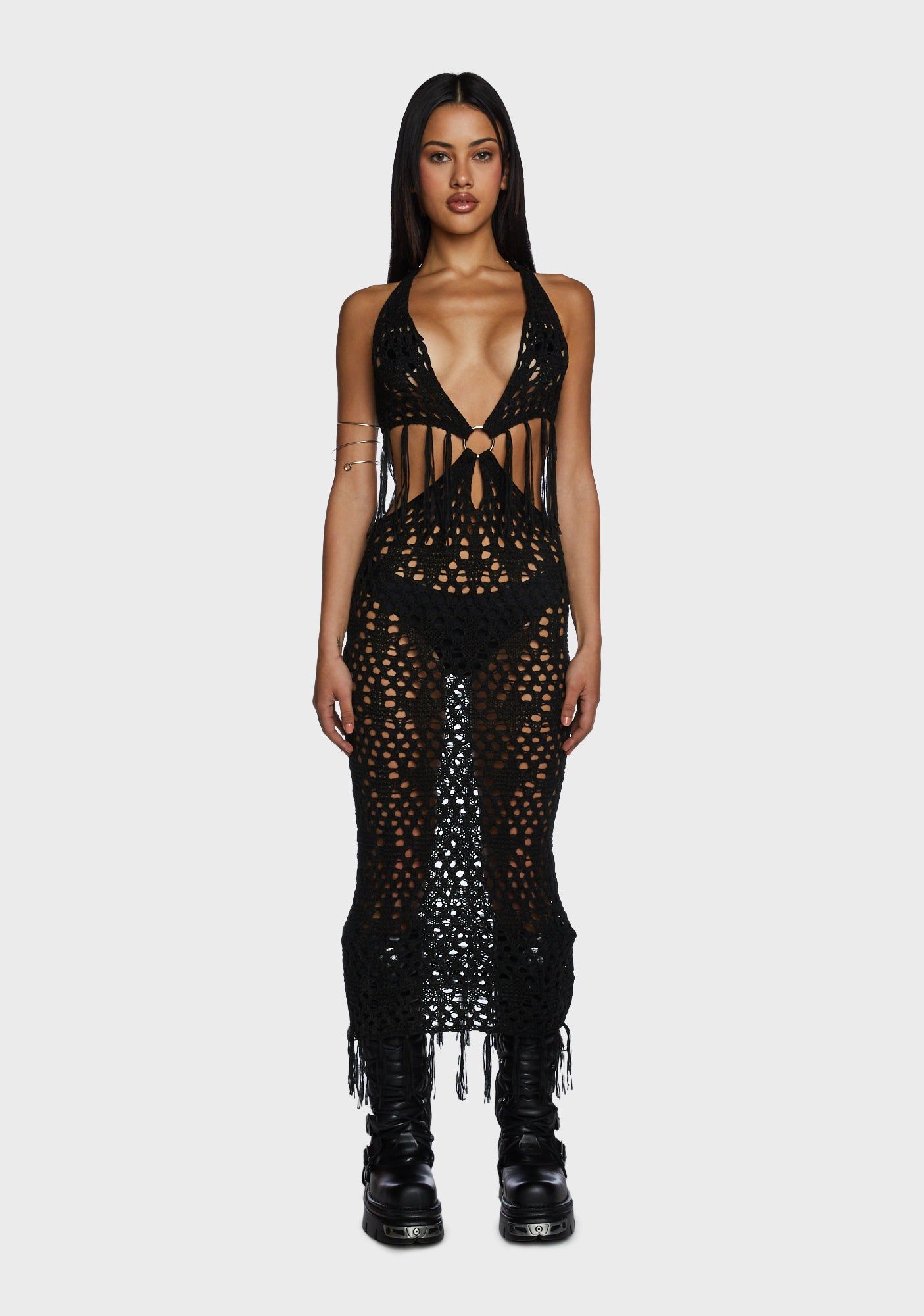 Distraction Open Knit Maxi Dress sold by Dolls Kill