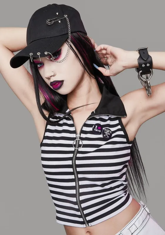 Down And Out Striped Zip-Up Top sold by Dolls Kill