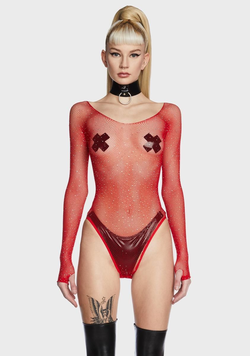 Cherry Frozen Ice Rhinestone Fishnet Bodysuit sold by Dolls Kill product image thumbnail 2