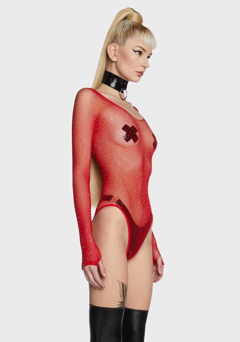 Cherry Frozen Ice Rhinestone Fishnet Bodysuit sold by Dolls Kill product image thumbnail 4