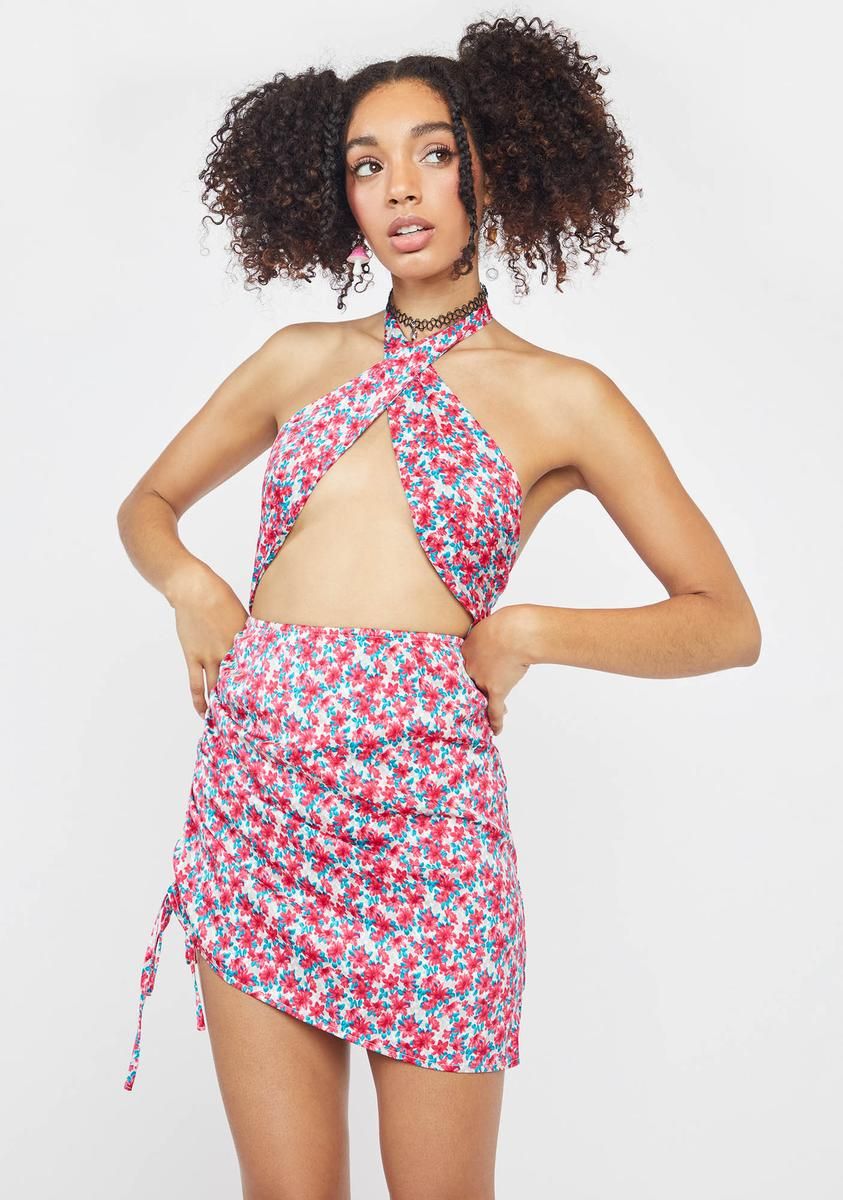 Chasing The Sun Floral Halter Dress sold by Dolls Kill